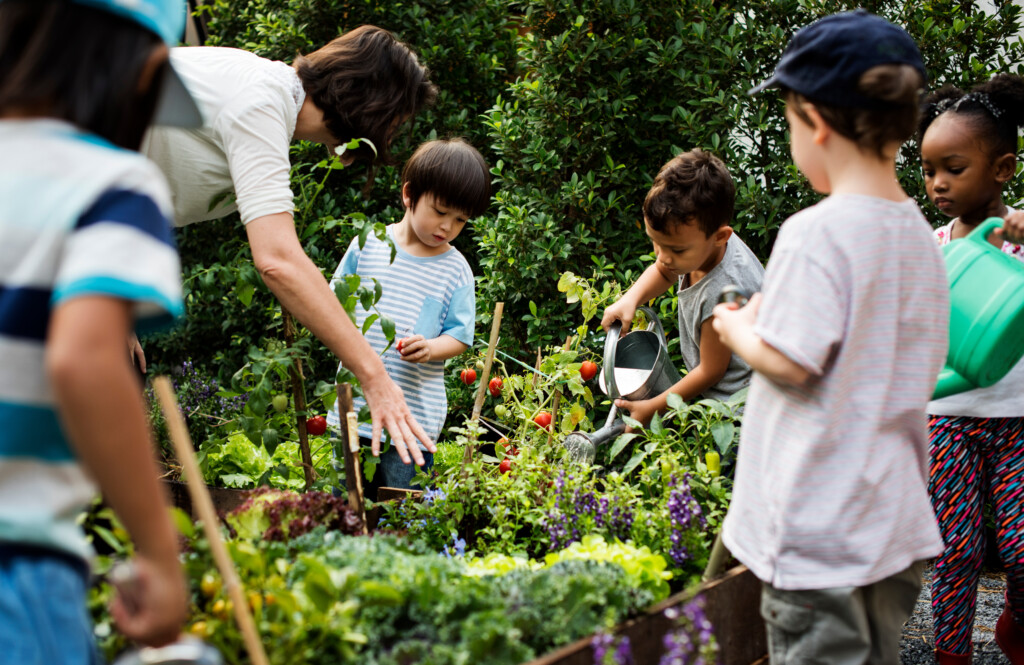kids buiding a garden-jardin